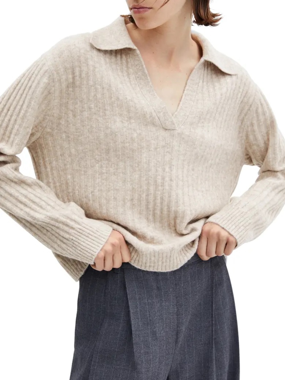 MANGO Johnny Collar Rib Sweater - S
